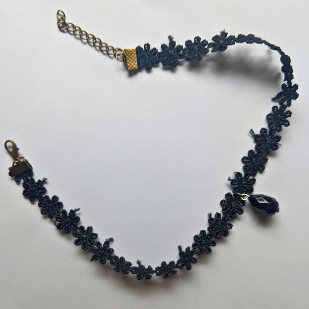 Black Choker Necklace Bundle / 2 Cute Black Chokers Included / Triangle & Floral